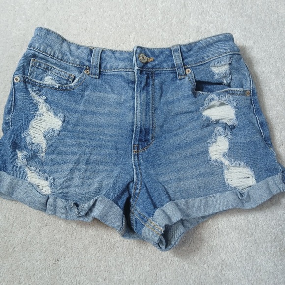 Happily Grey Pants - Happily Grey high rise Distressed Womens Juniors Jean Shorts Rolled Hem 5/27